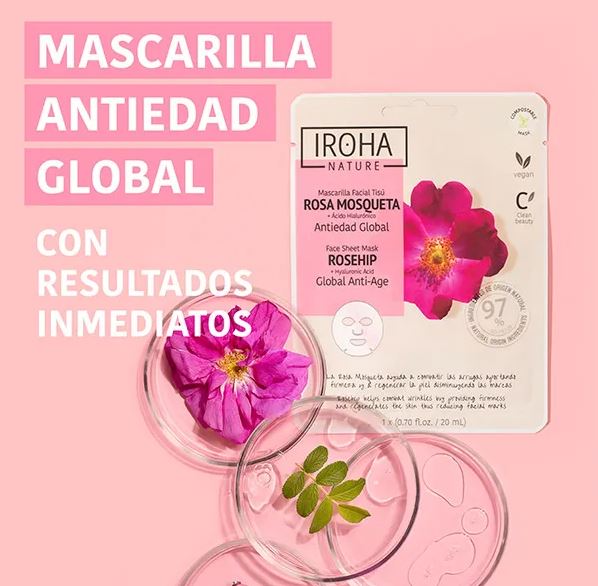 Iroha Rosa Mosqueta Antiedad Global  Mascarilla facial tisú