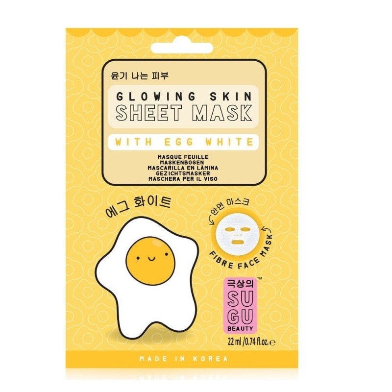 Sugu Egg White Sheet Mask  Sugu Mascarilla Facial de Papel Iluminadora - Clara de huevo